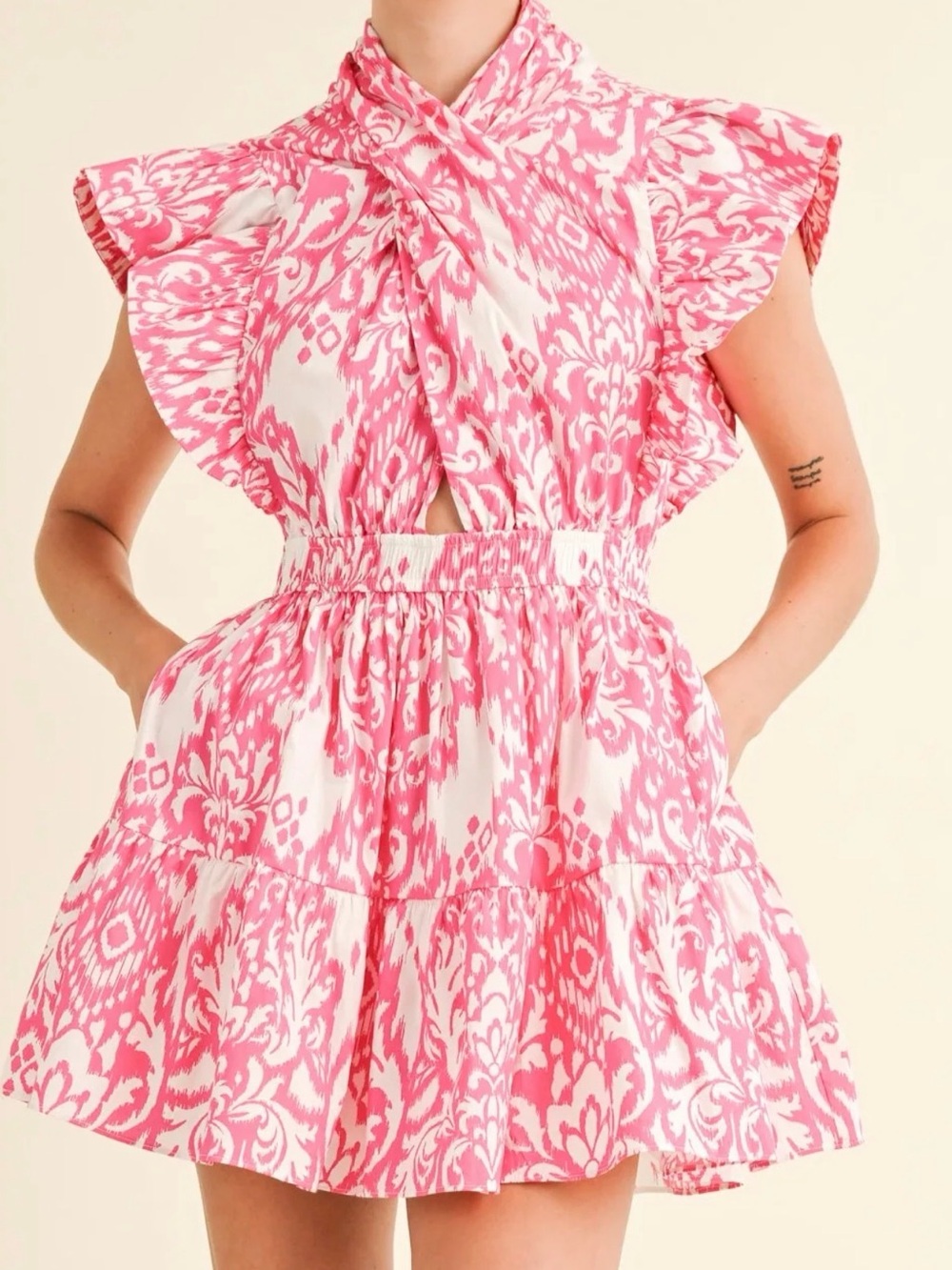 Pink Ikat Fit & Flare Mini Dress